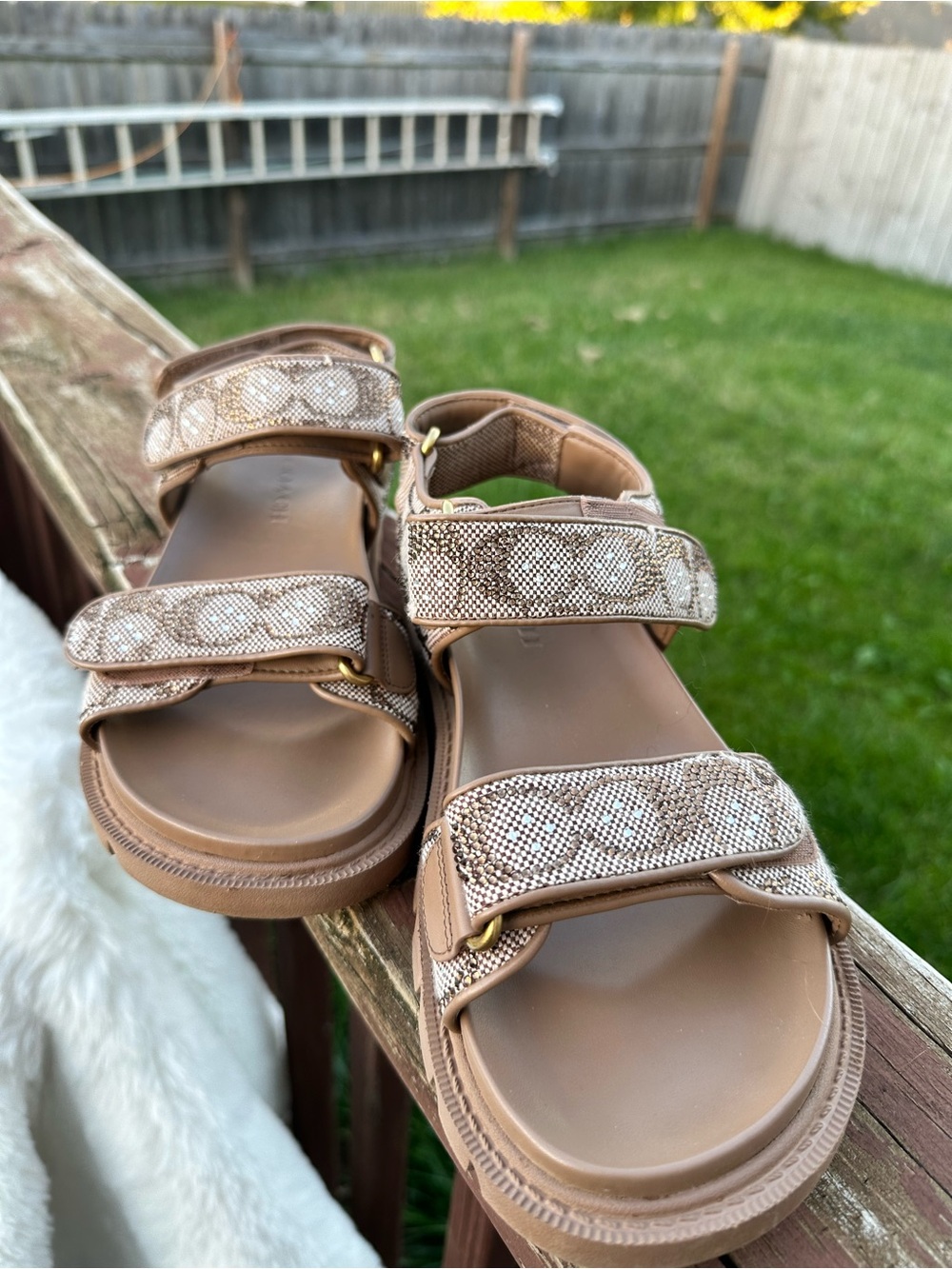 Coach Brown Logo-Print Double Strap Sandals